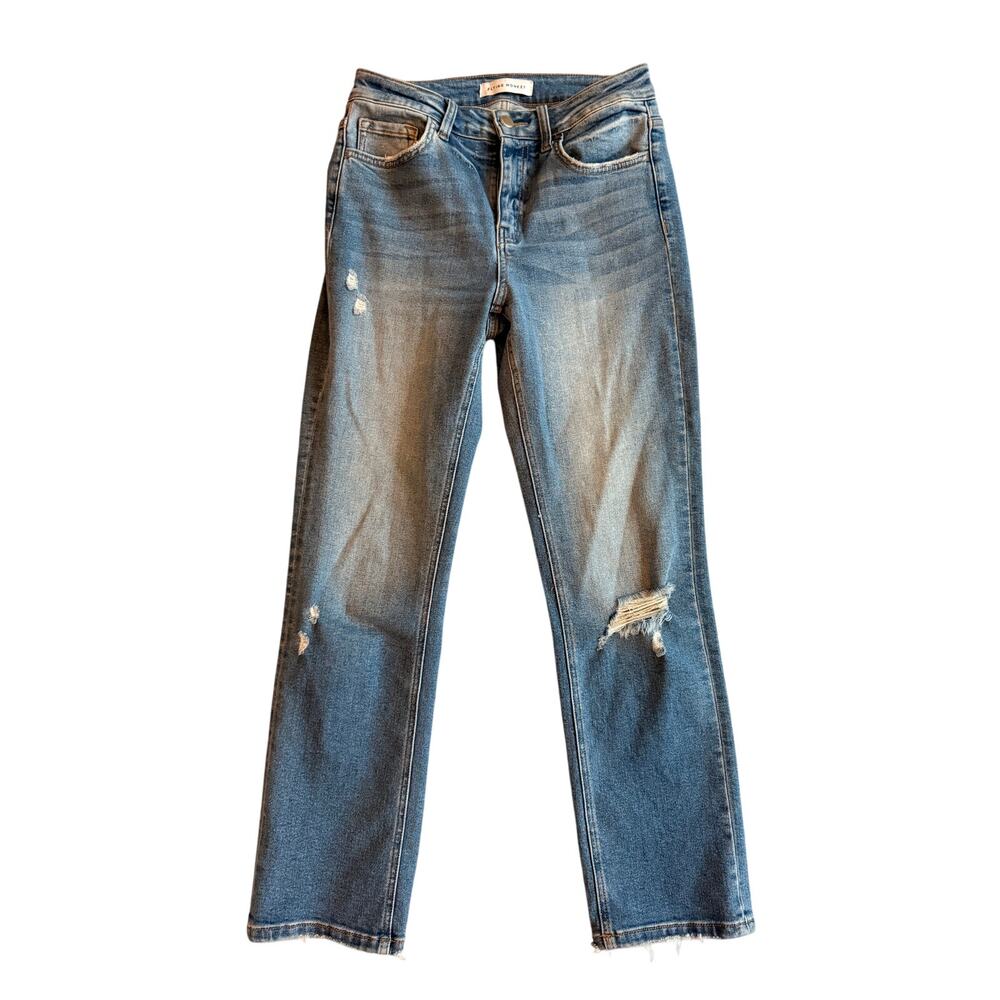 Flying Monkey Distressed Straight Leg Jeans Medium Wash Blue Size 26